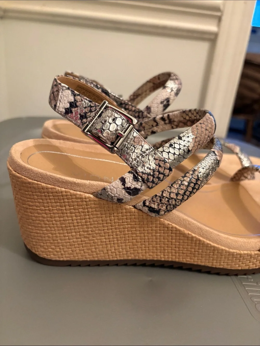 Vionic Snake-Print Strappy Wedge Sandals in Neutral Multi
